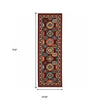 2' X 6' Red Blue Brown And Beige Oriental Power Loom Stain Resistant Runner Rug With Fringe