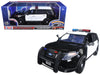 2015 Ford Police Interceptor Utility Black and White with Flashing Light Bar and Front and Rear Lights and 2 Sounds 1/18 Diecast Model Car by Motormax