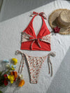 2025 Summer Floral Halter Bikini Women'S Sexy Backless Swimwear with Tie Detail Summer Strappy Two Piece Bathing Suit Holiday