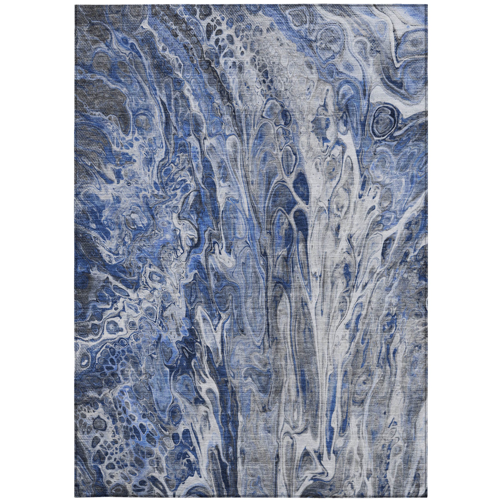 3' X 5' Denim Blue And Navy Blue Abstract Washable Indoor Outdoor Area Rug