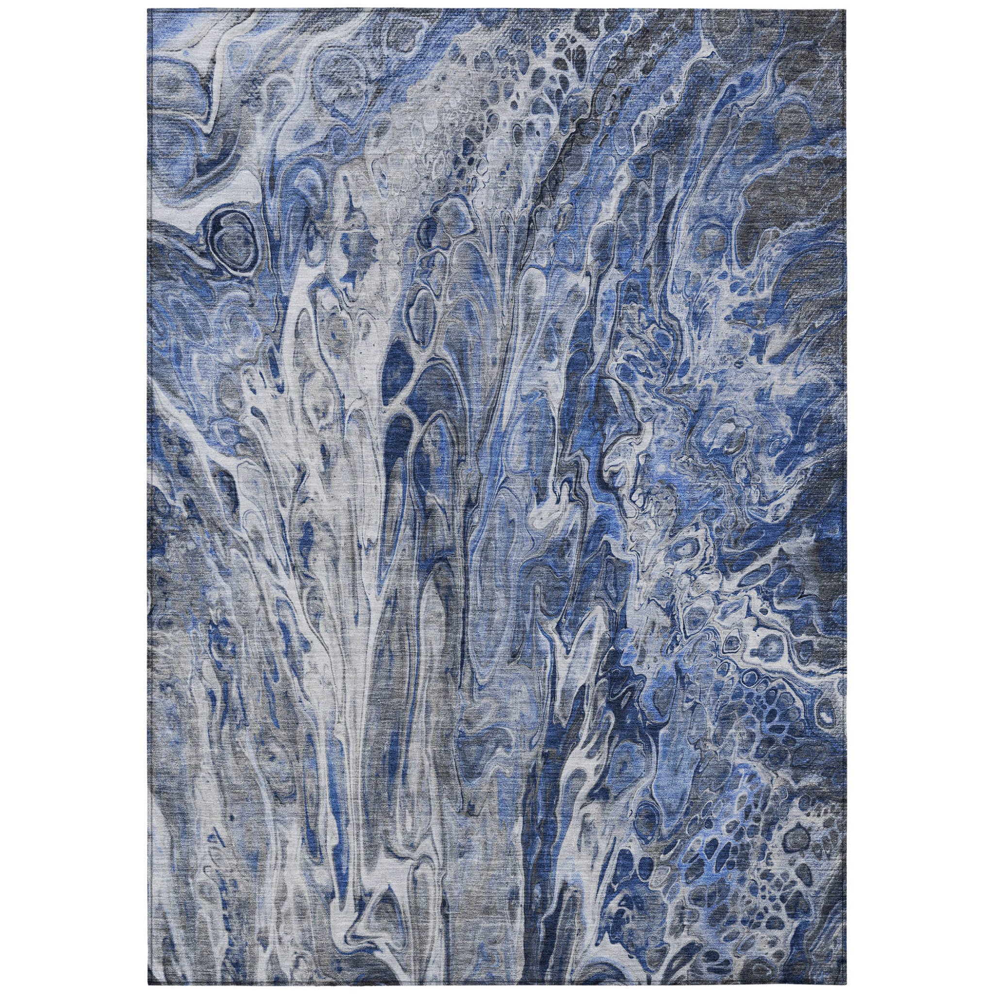 3' X 5' Denim Blue And Navy Blue Abstract Washable Indoor Outdoor Area Rug