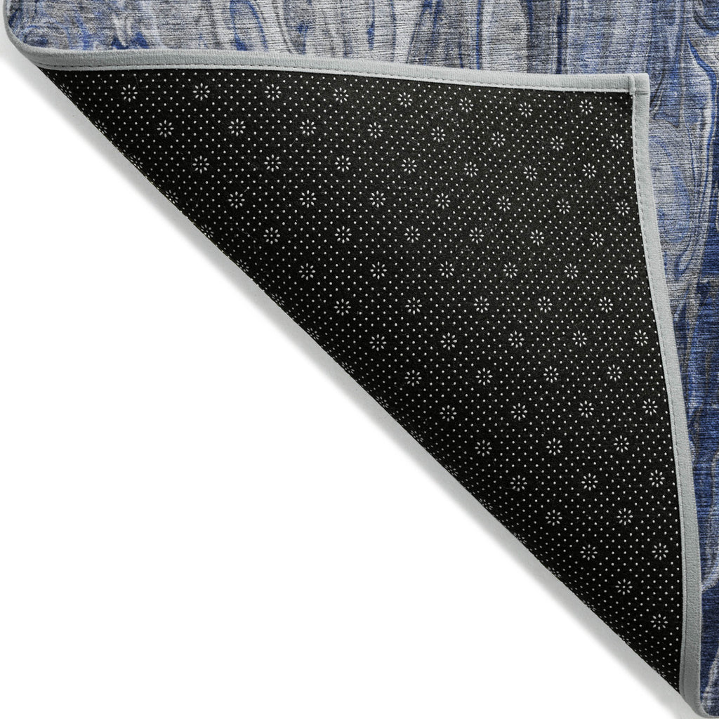 3' X 5' Denim Blue And Navy Blue Abstract Washable Indoor Outdoor Area Rug