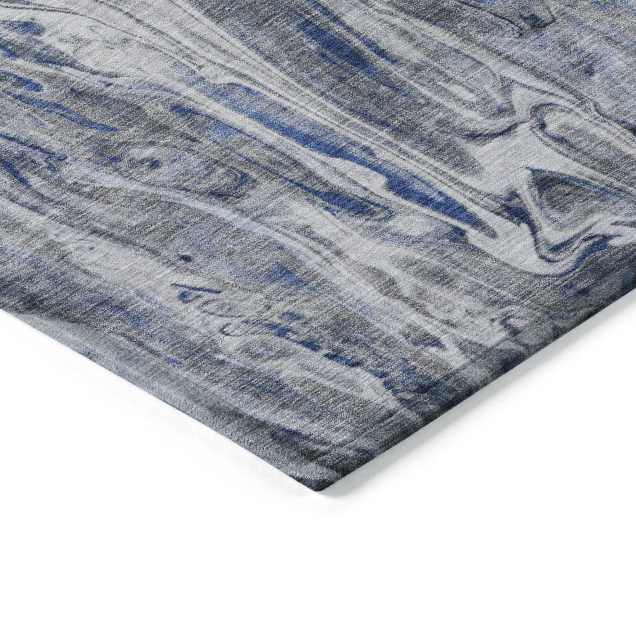 3' X 5' Denim Blue And Navy Blue Abstract Washable Indoor Outdoor Area Rug