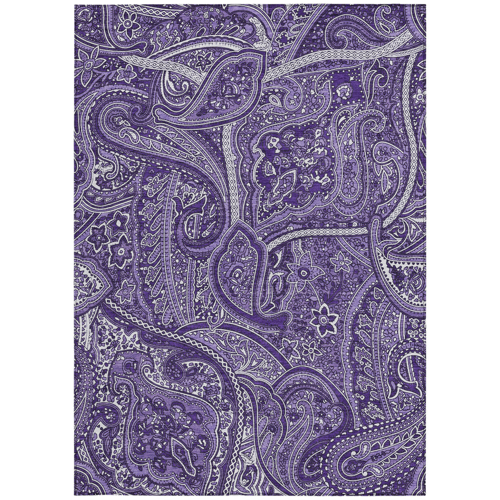 10' X 14' Purple Lavender And Silver Paisley Washable Indoor Outdoor Area Rug