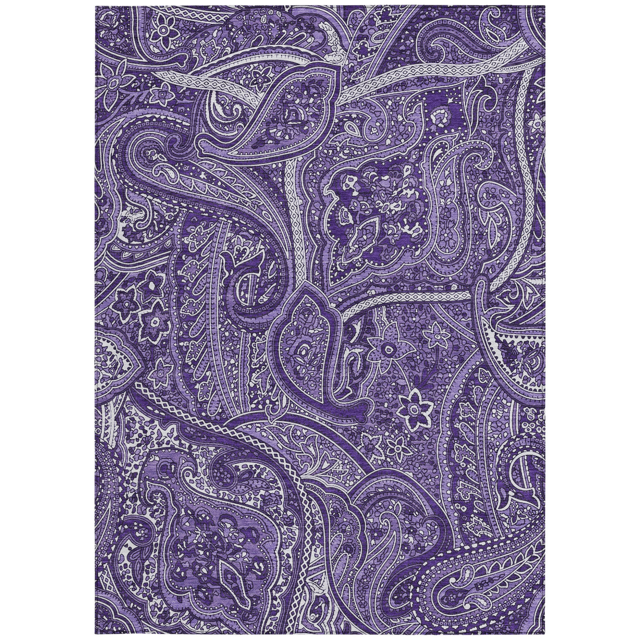 10' X 14' Purple Lavender And Silver Paisley Washable Indoor Outdoor Area Rug