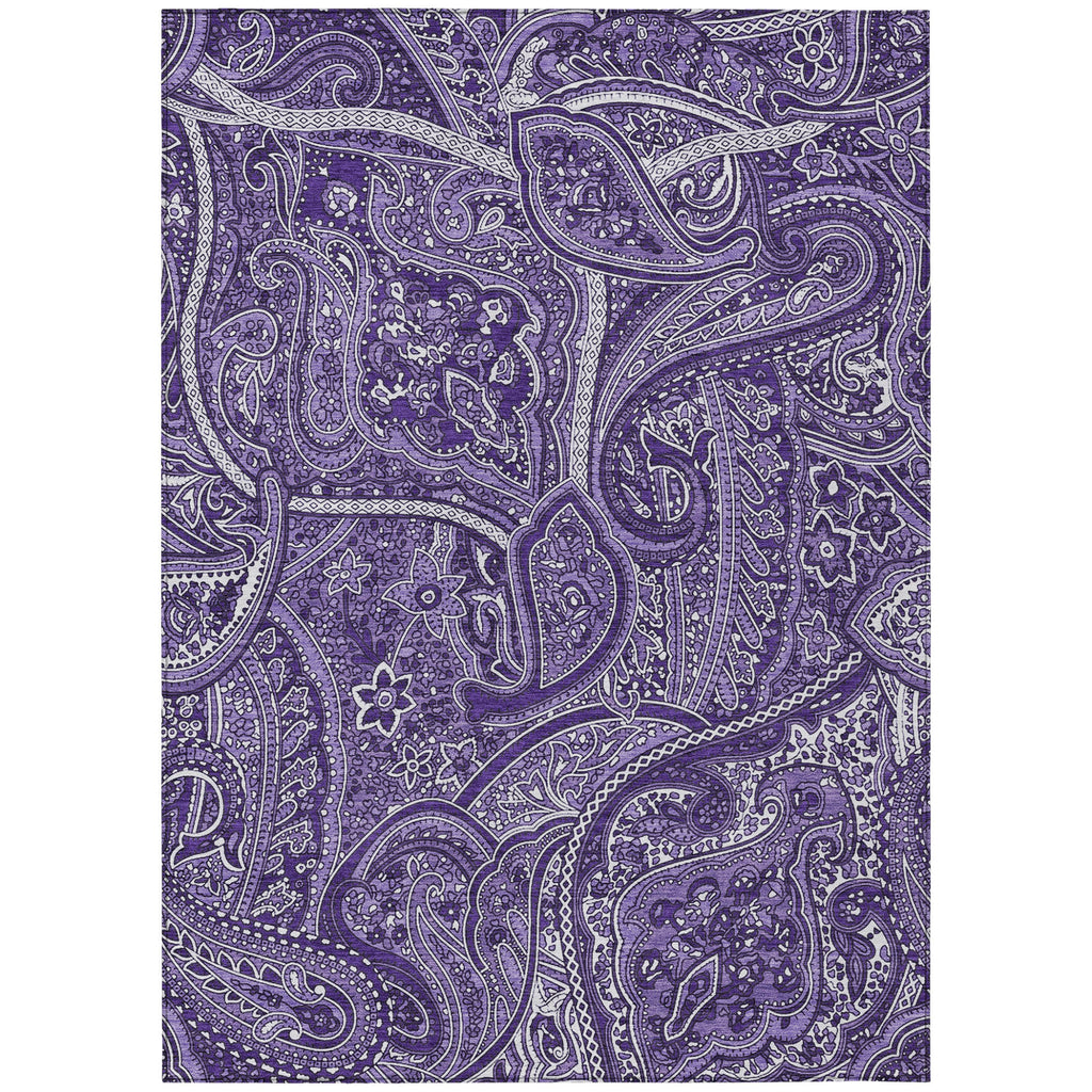 10' X 14' Purple Lavender And Silver Paisley Washable Indoor Outdoor Area Rug