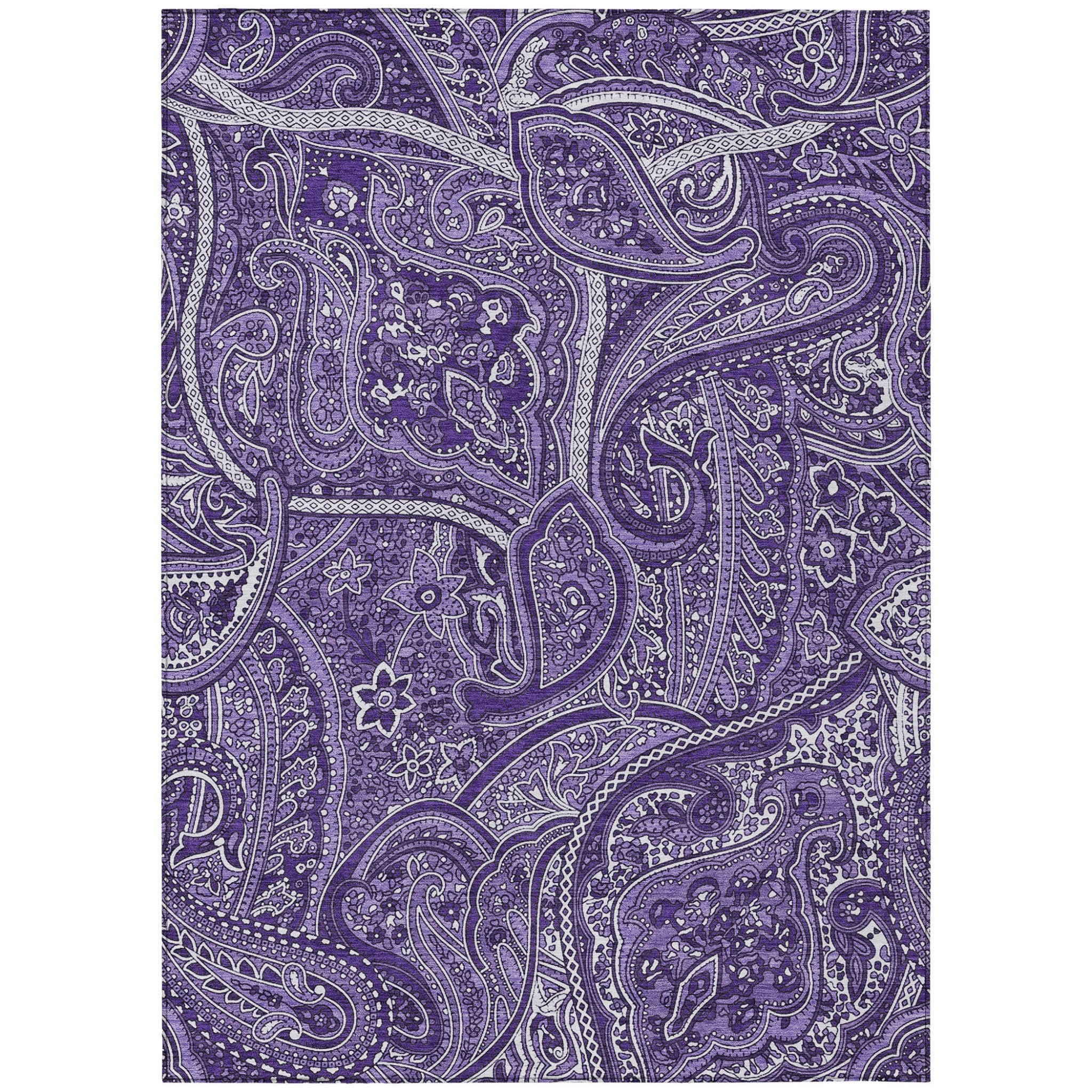 10' X 14' Purple Lavender And Silver Paisley Washable Indoor Outdoor Area Rug