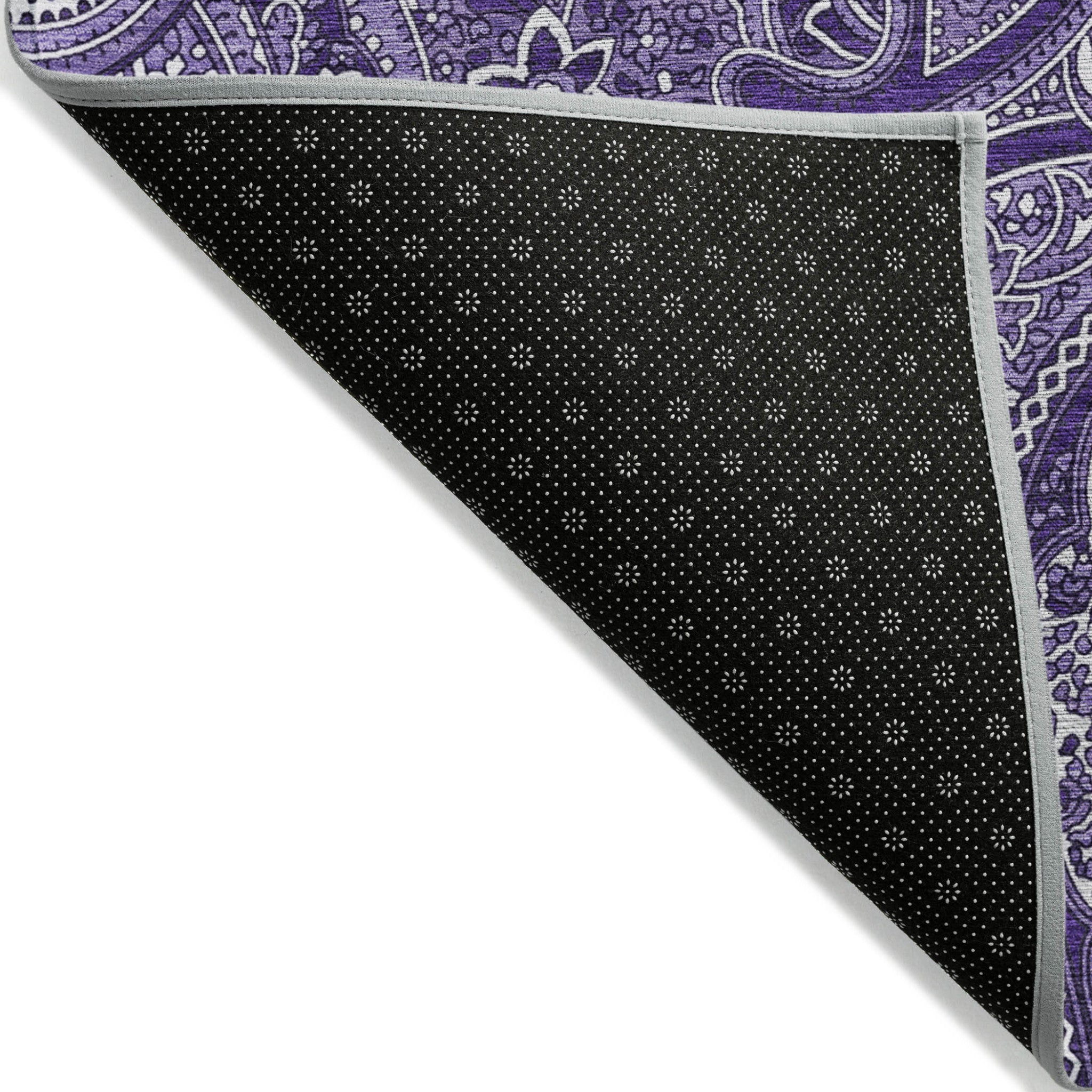 10' X 14' Purple Lavender And Silver Paisley Washable Indoor Outdoor Area Rug