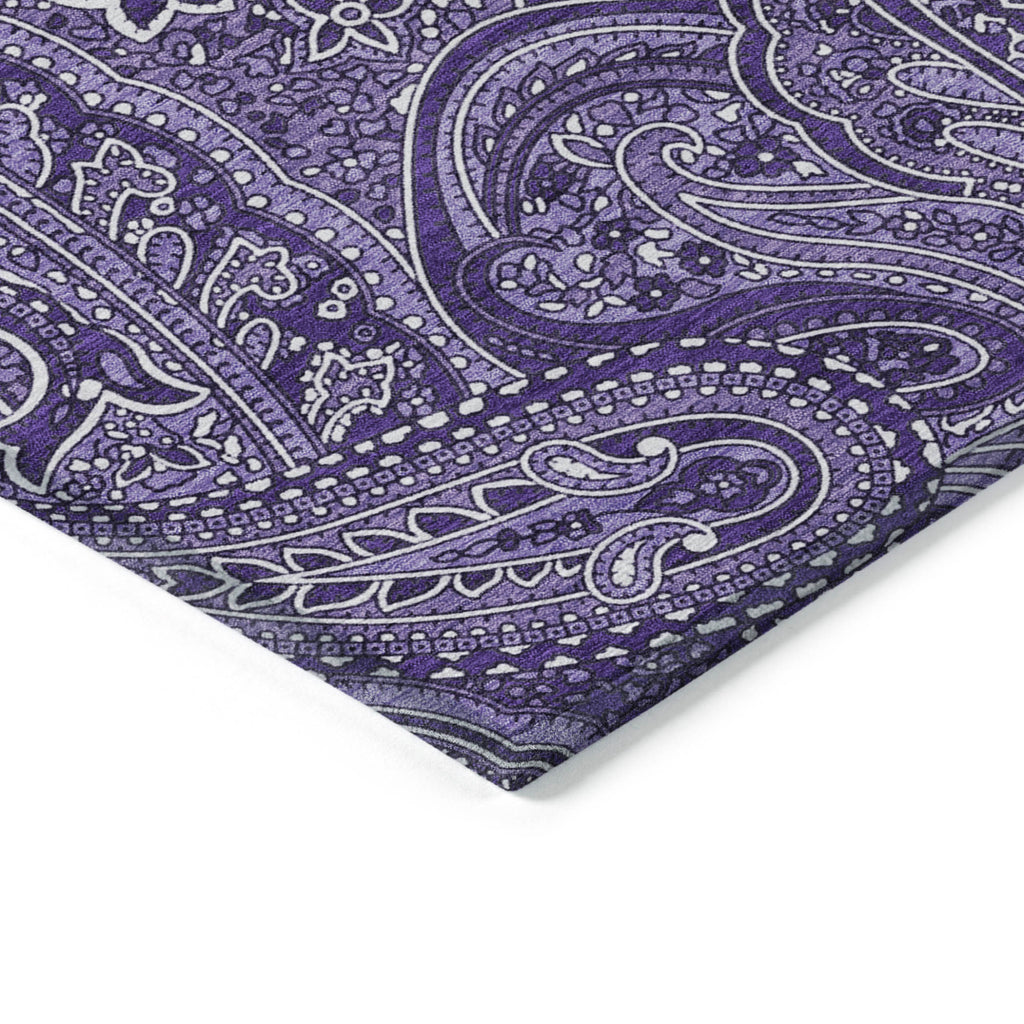 10' X 14' Purple Lavender And Silver Paisley Washable Indoor Outdoor Area Rug