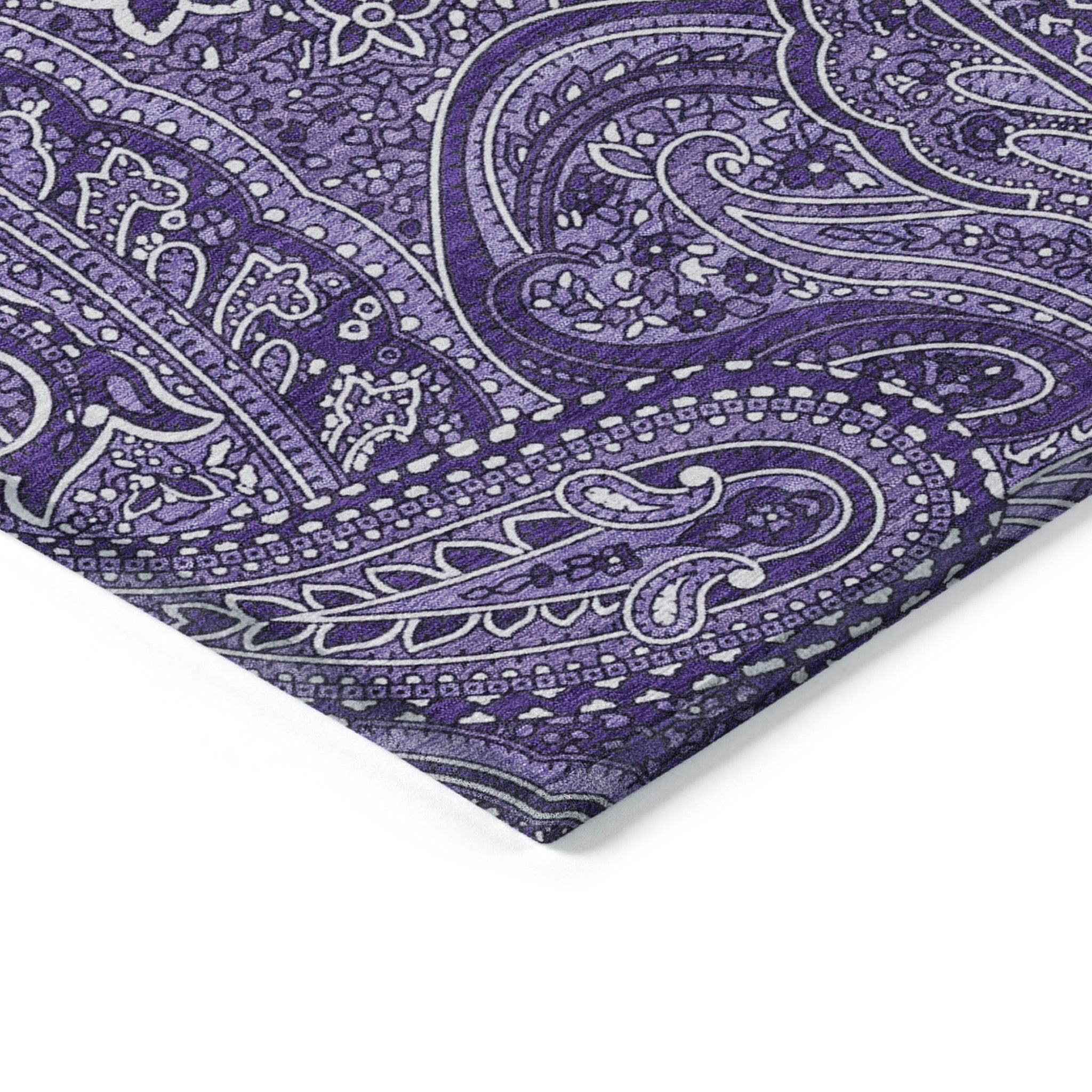10' X 14' Purple Lavender And Silver Paisley Washable Indoor Outdoor Area Rug