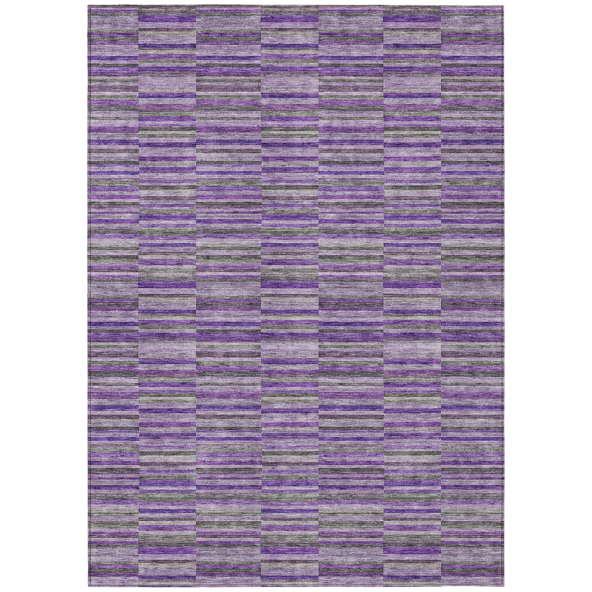 9' X 12' Purple And Lavender Striped Washable Indoor Outdoor Area Rug