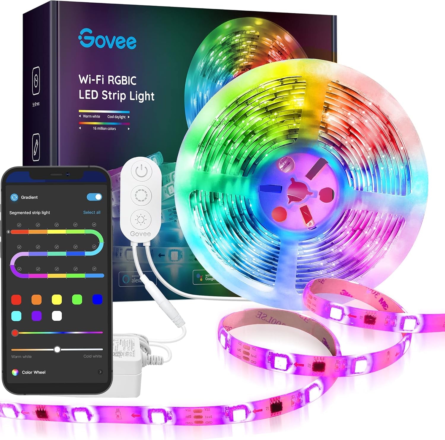 16.4Ft RGBIC LED Strip Lights with WiFi Connectivity, Segmented Color Control, Compatible with Alexa and Google Assistant, Music Sync LED Lighting for Bedroom, Kitchen, and Holiday Celebrations