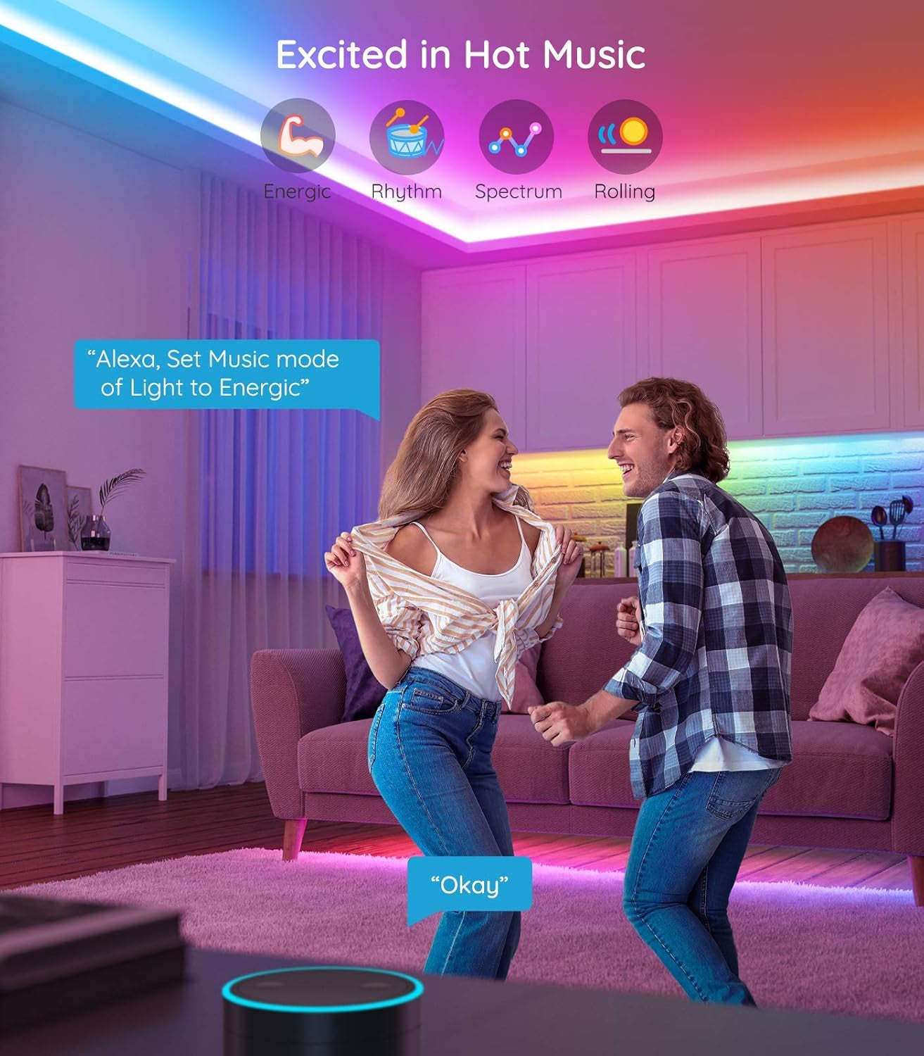 16.4Ft RGBIC LED Strip Lights with WiFi Connectivity, Segmented Color Control, Compatible with Alexa and Google Assistant, Music Sync LED Lighting for Bedroom, Kitchen, and Holiday Celebrations